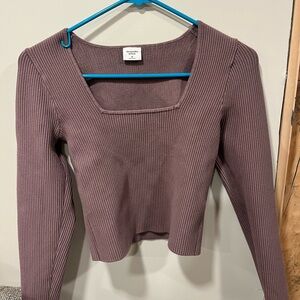 A& F Ribbed Square Neck Long Sleeve Top - Mauve